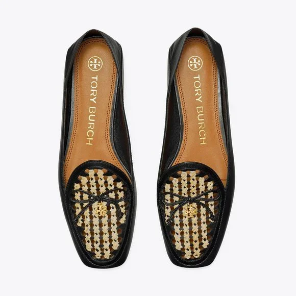 TORY BURCH * NIB $348 * CONVERTIBLE TORY CHARM WOVEN LOAFER Black Oatmeal 11 - Picture 12 of 16